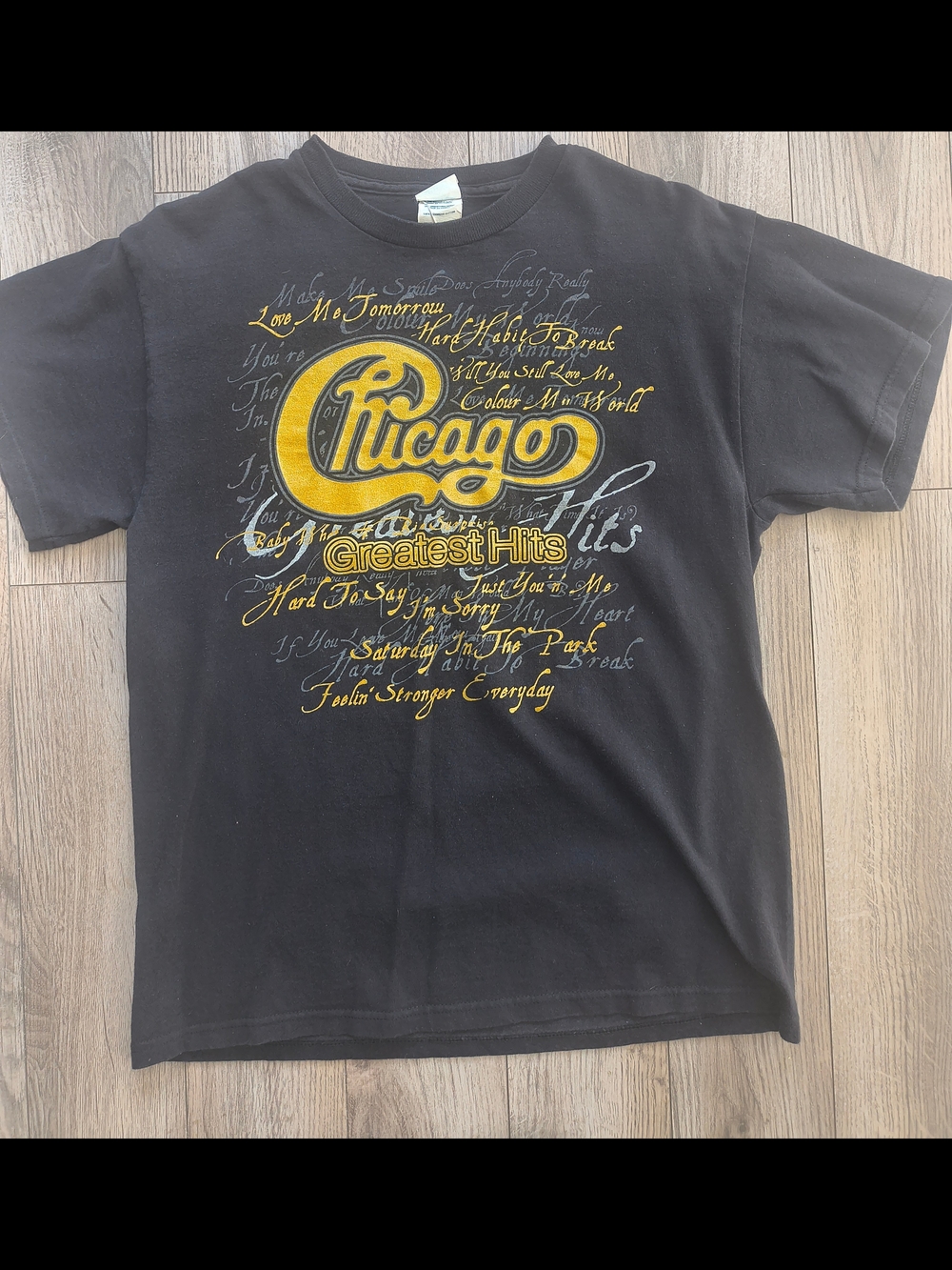Vintage Black Chicago Greatest Hits Tee with Yellow and Silver Logo
